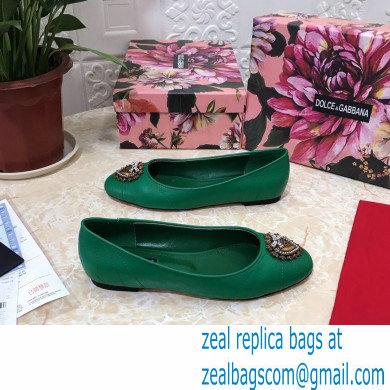 Dolce  &  Gabbana Leather Devotion Flats Slippers Green 2021